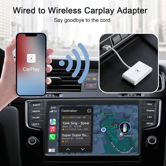 NEW!! Apple Wireless CarPlay Adapter Dongle USB iPhone IOS Car Navigation Player - Picture 1 of 13